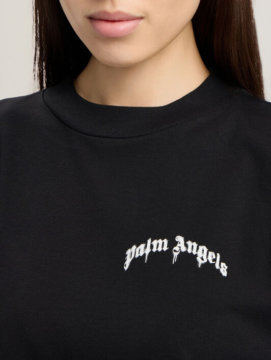 PALM ANGELS Mini Curved Logo Boxy T-Shirt BLACK OFF WHITE PWAA079S26JER003