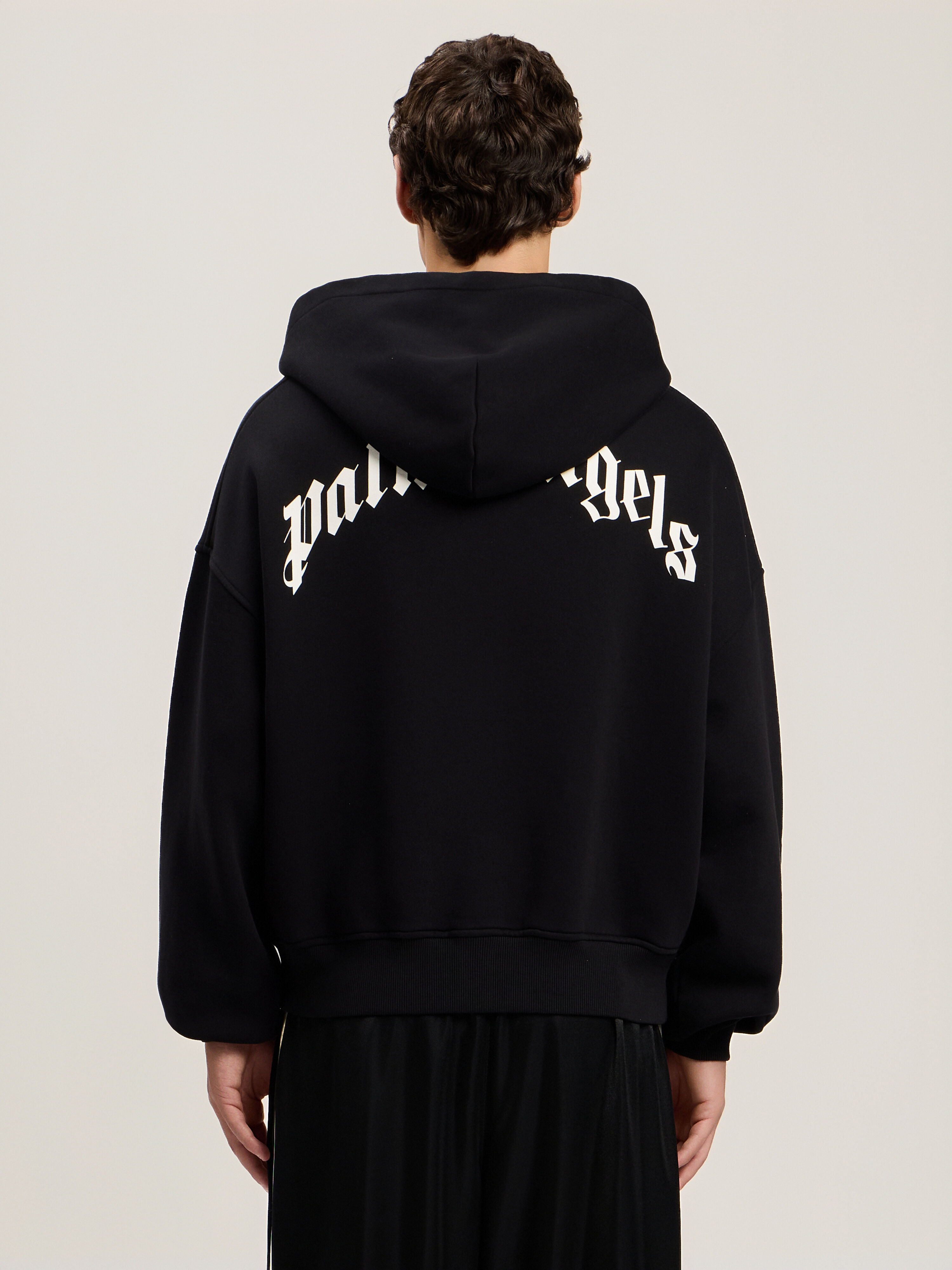 Back Curved Logo Zip Hoodie in BLACK OFF WHITE for Men | Palm Angels®