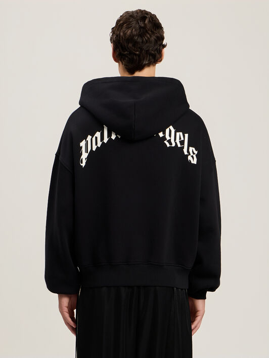 PALM ANGELS Back Curved Logo Zip Hoodie BLACK OFF WHITE PMBE02AS26FLE004