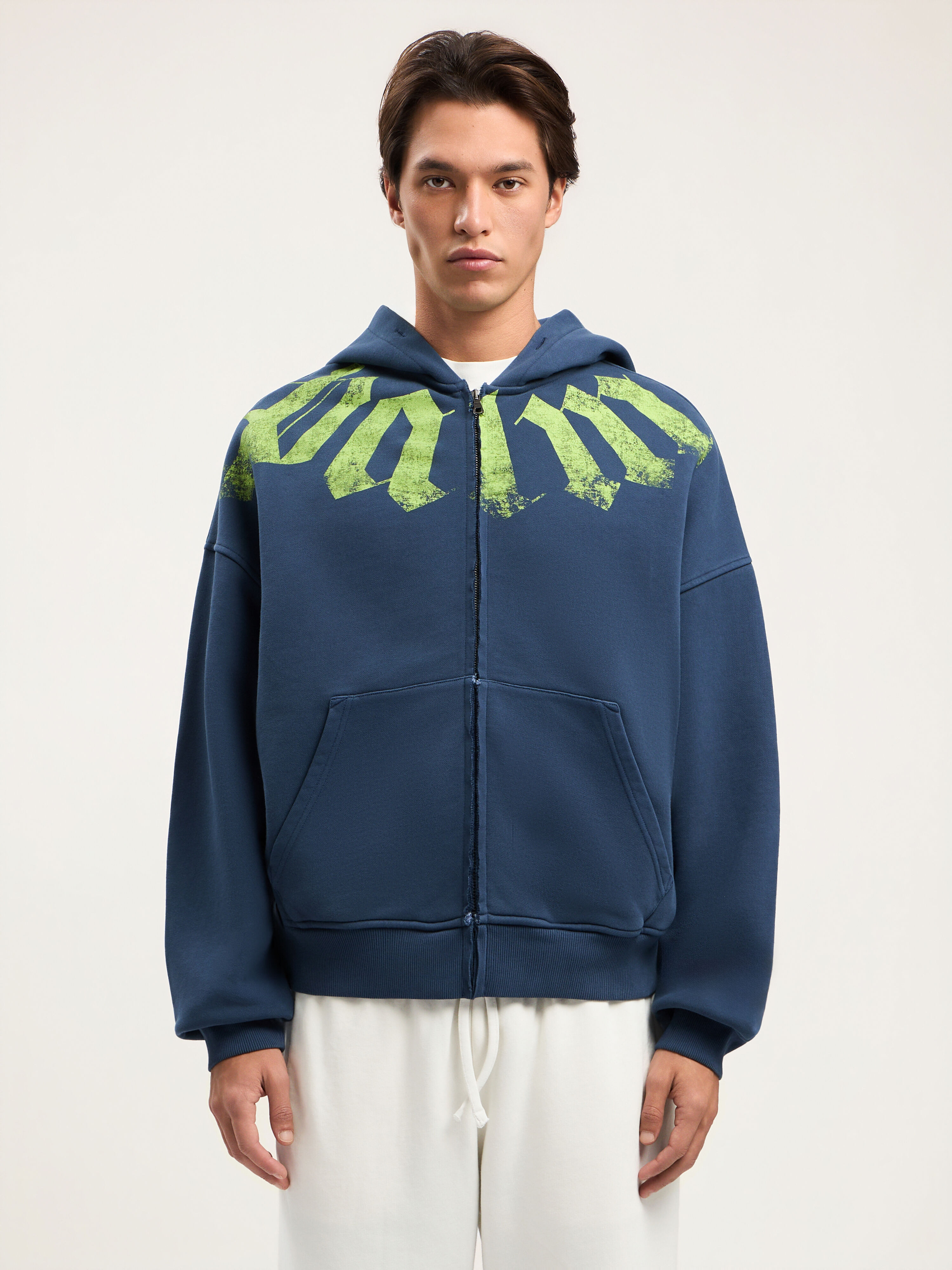 Big Neck Logo Zip Hoodie in NAVY BLUE LIME for Men | Palm Angels®