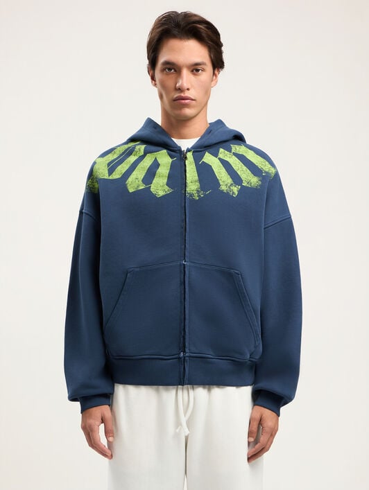 Big Neck Logo Zip Hoody PALM ANGELS Big Neck Logo Zip Hoody NAVY BLUE LIME PMBE02FS26FLE001