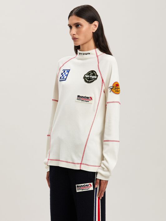 PALM ANGELS  Langärmliches Racing T-Shirt Moncler x Palm Angels WHITE - BLACK PMAB057T25FAB001