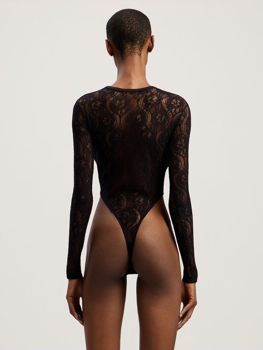 PALM ANGELS Curved Logo Lace Body BLACK - OFF WHITE PWDD01BF25FAB001