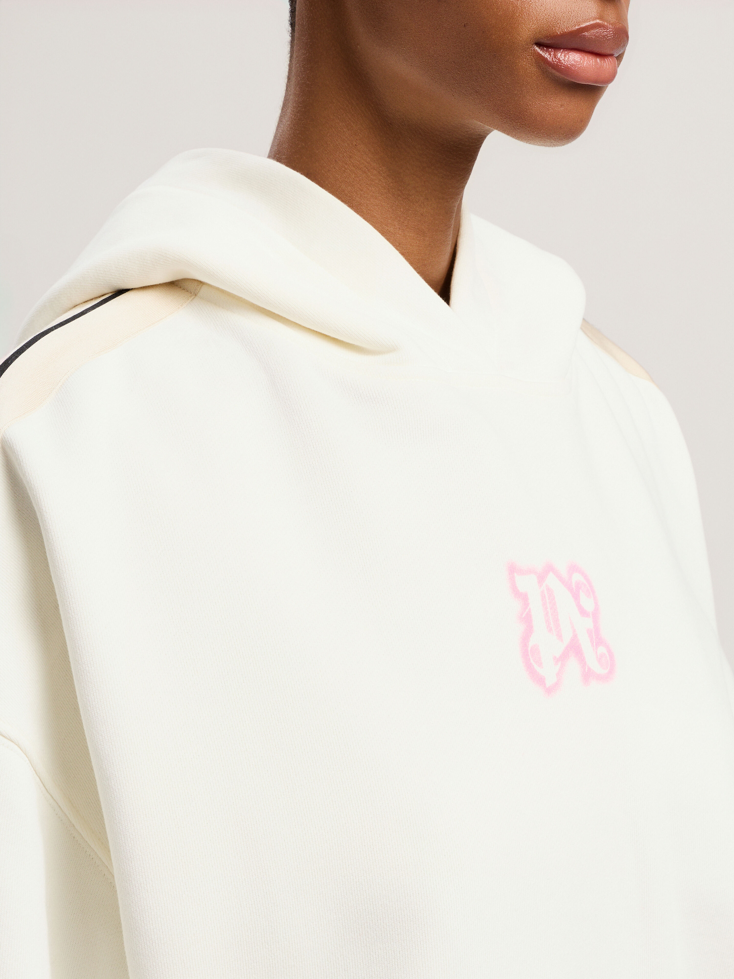 PALM ANGELS Classic Logo Neon Crop Hoody OFF WHITE - PINK PWBB076F25FLE007