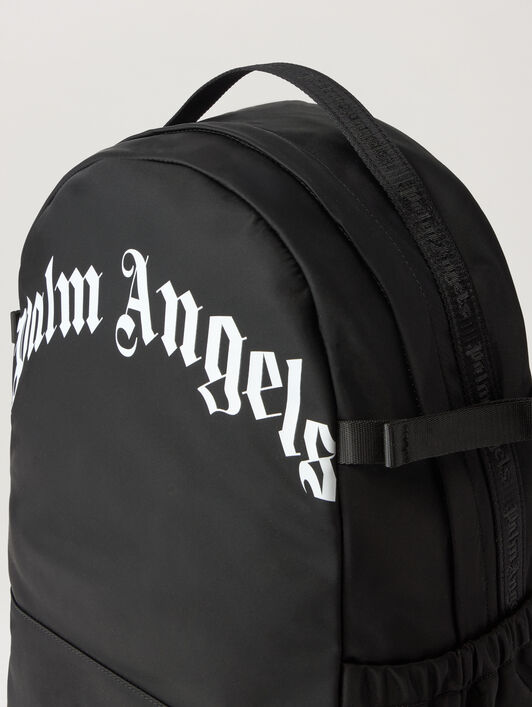PALM ANGELS Curved Logo Backpack BLACK WHITE PMNB02IS26FAB001