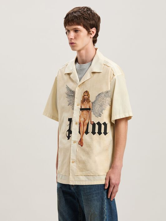 PALM ANGELS  Pin Up Bowling Shirt OFF WHITE - BLACK PMGG008S25FAB001