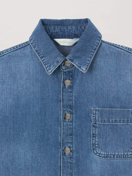 PALM ANGELS Overlogo Chambray Overshirt CELESTE/LIGHT BLUE PBYD006S26DEN001