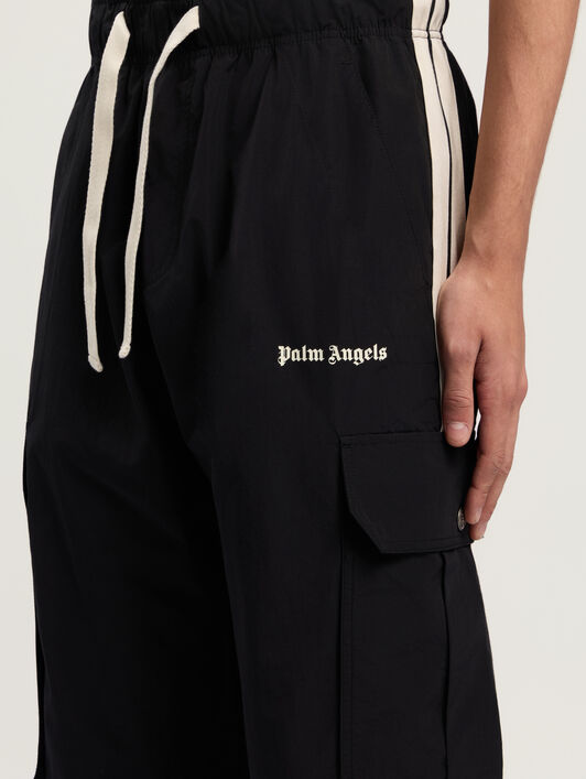PALM ANGELS Classic Logo Cargo Pants BLACK - OFF WHITE PMCF039F25FAB001