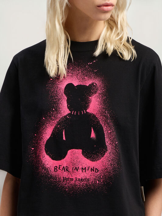 PALM ANGELS Spray Bear Cropped Tee BLACK - FUCHSIA FLUO PWAA079F25JER001