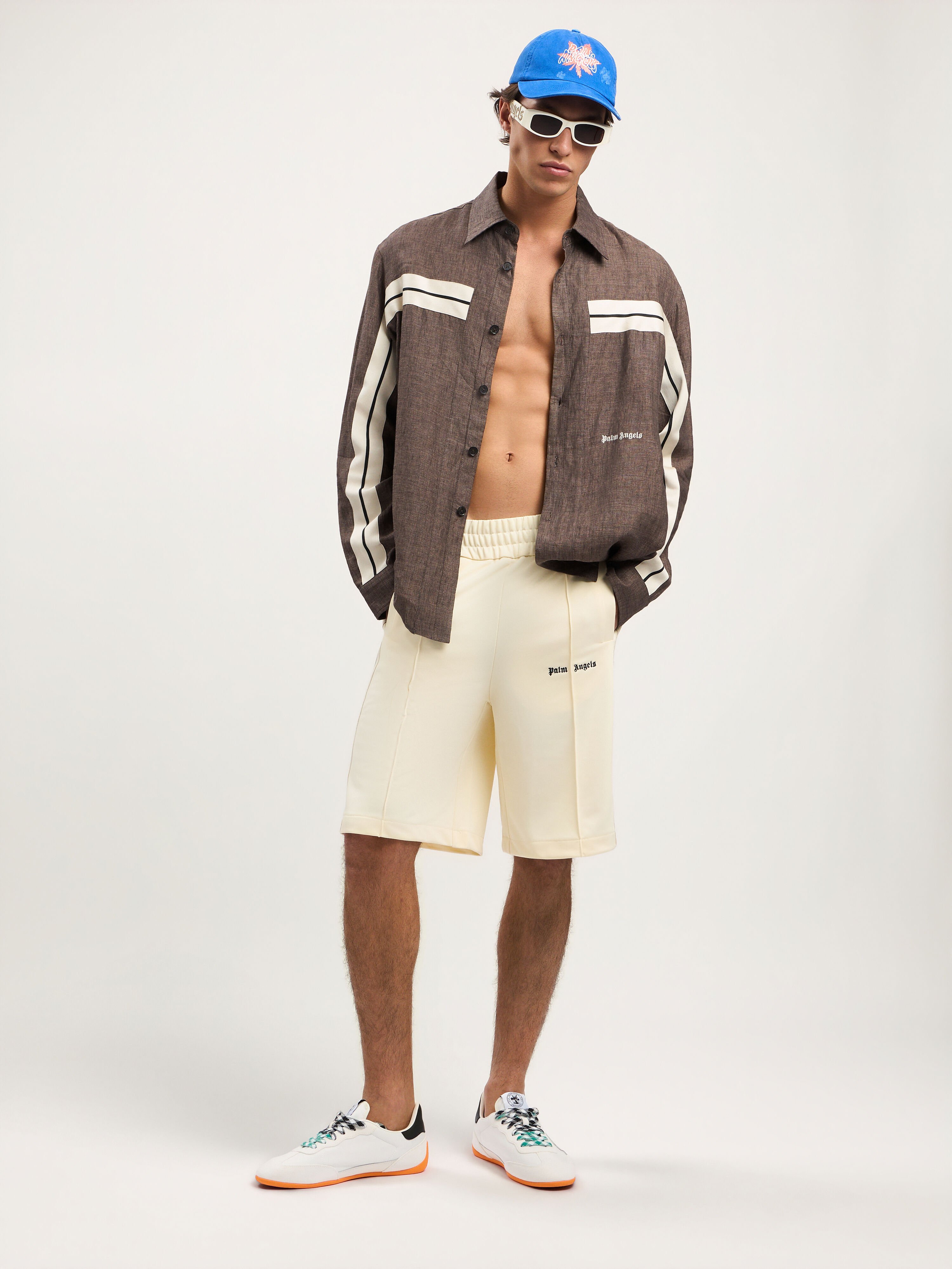 PALM ANGELS Classic Logo Track Shorts IVORY BLACK PMCL009S26FAB001