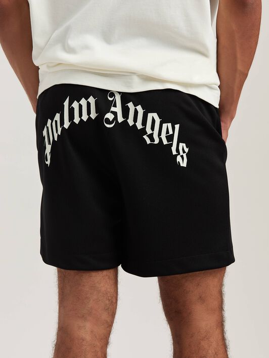 PALM ANGELS  Shorts mit geschwungenem Logo BLACK - OFF WHITE PMCL008S25FAB001