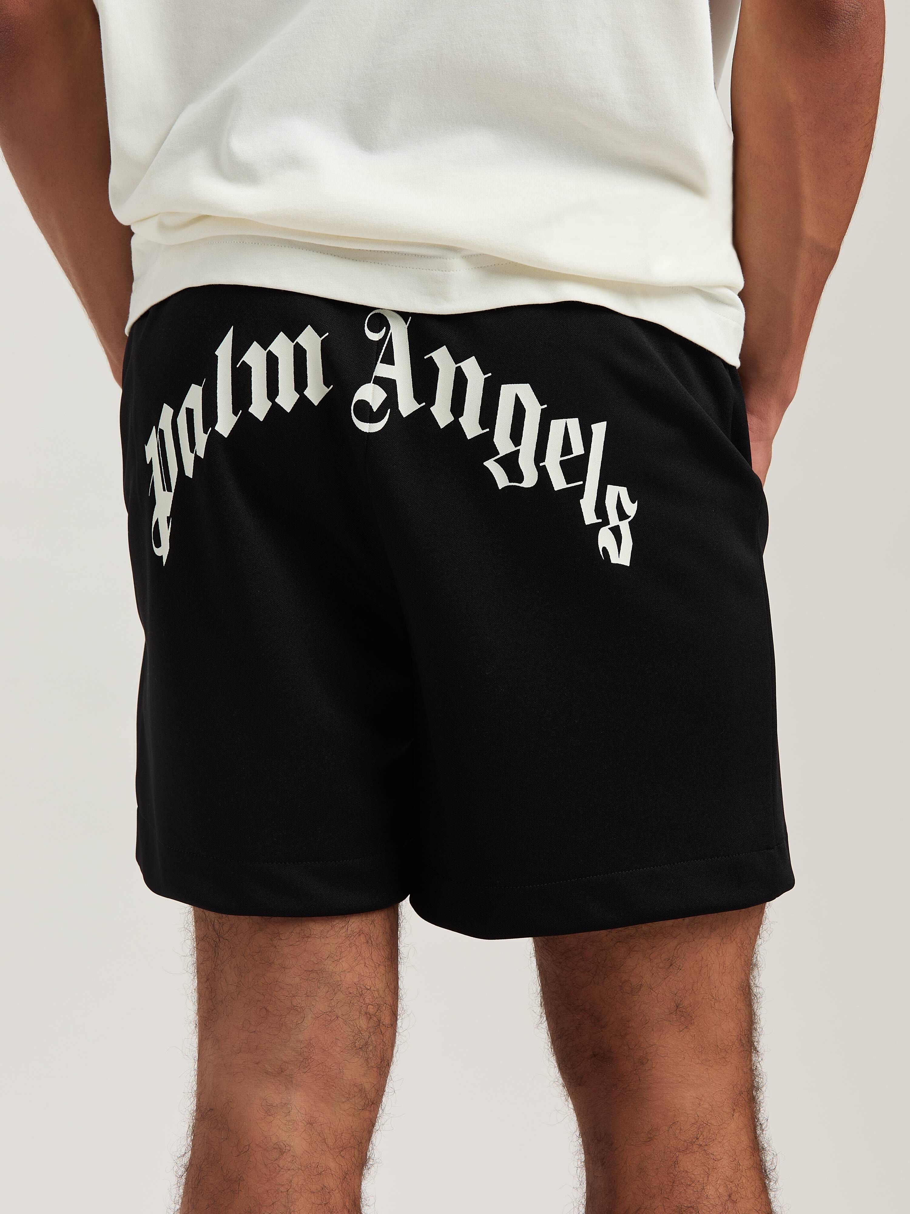 PALM ANGELS  Shorts mit geschwungenem Logo BLACK - OFF WHITE PMCL008S25FAB001