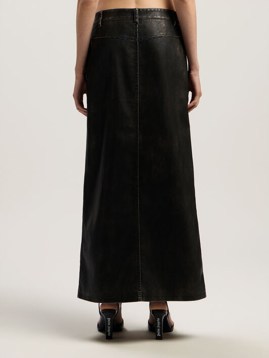 Curved Logo Coated Long Skirt PALM ANGELS Curved Logo Coated Long Skirt DARK GREY - BLACK PWJC014F25FAB001