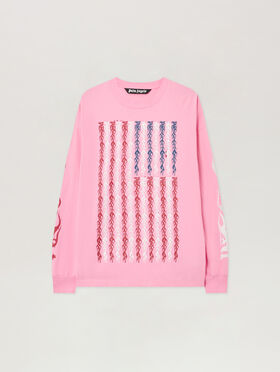 PALM ANGELS Flames Flag Long Sleeve T-Shirt PINK - MULTICOLOR PMAB058F25JER001