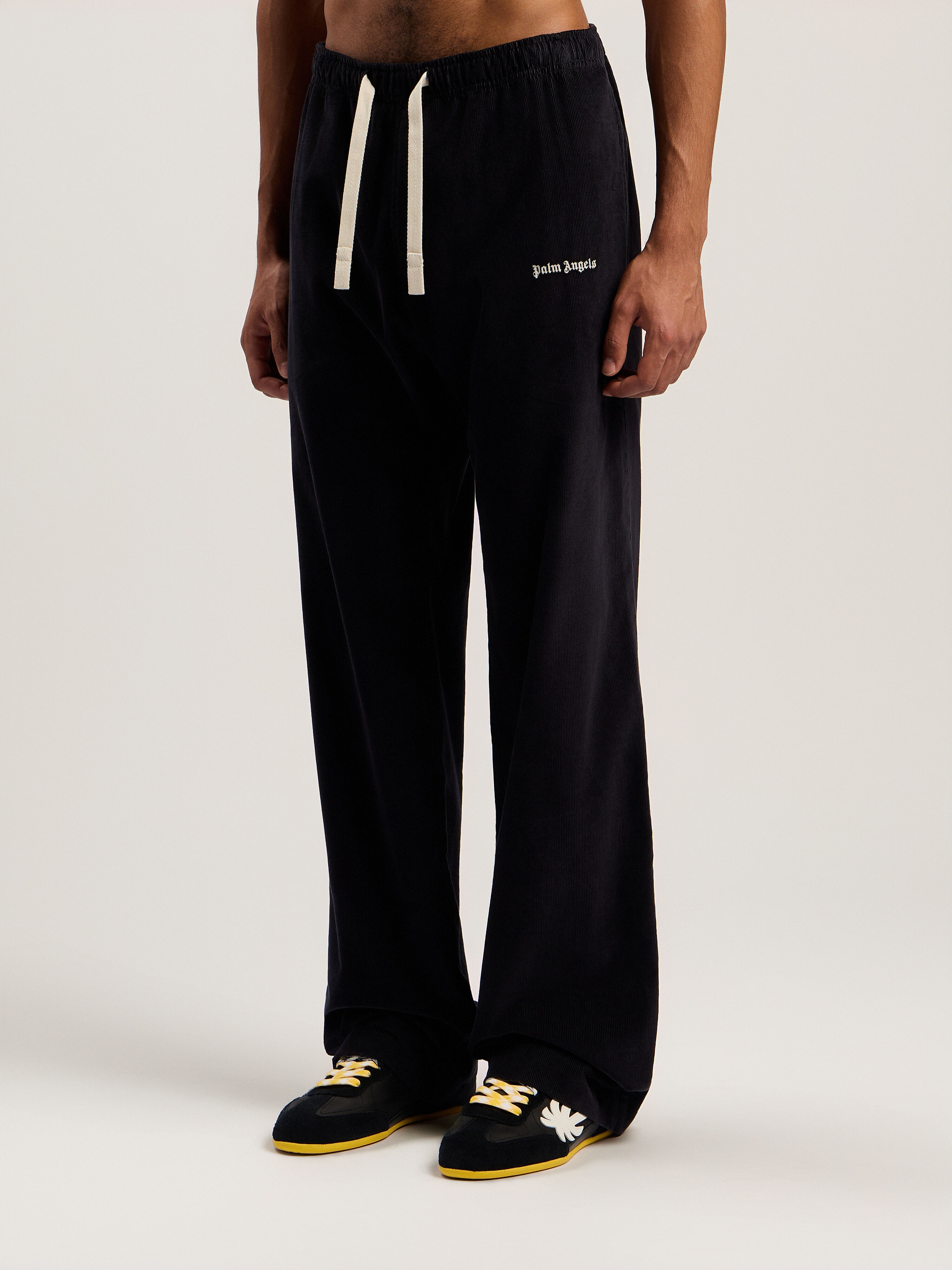 PALM ANGELS Classic Logo Cord Travel Pants ANTHRACITE - OFF WHITE PMCA141F25FAB001