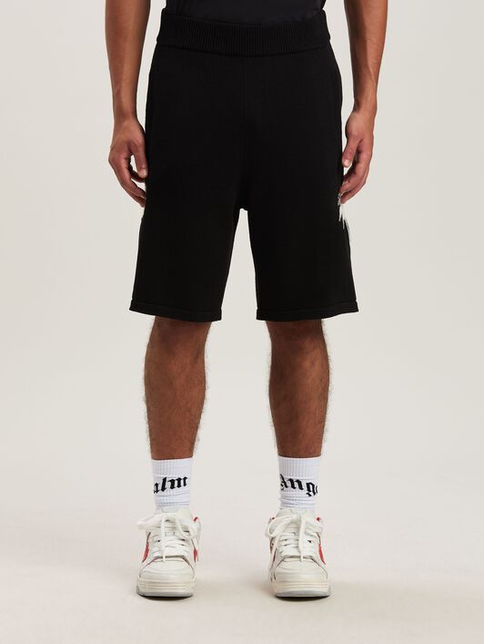 PALM ANGELS  Palm Inlay knit shorts BLACK - OFF WHITE PMHM012S25KNI002