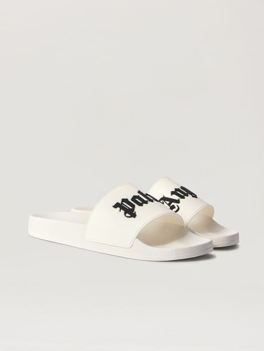 PALM ANGELS Big Logo Sliders OFF WHITE BLACK PMIC018S26MAT003