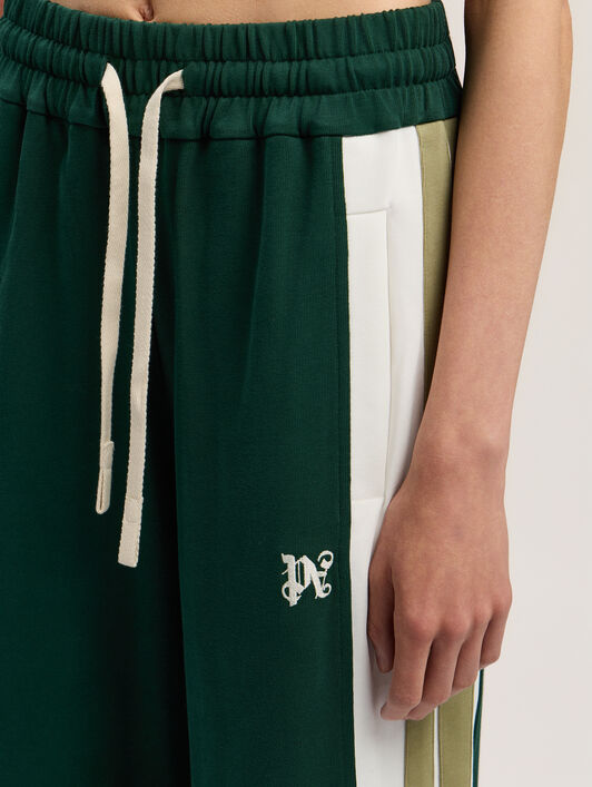 PALM ANGELS Monogram Colorblock Sweatpant DARK GREEN - OFF WHITE PWCH028F25FAB001
