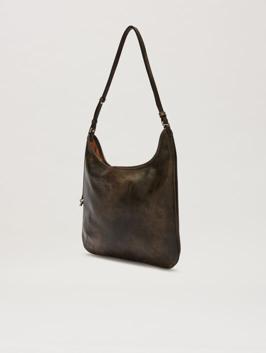 PALM ANGELS  Vintage leather Maxi Giorgina Bag DARK BROWN PWNN038S25LEA002