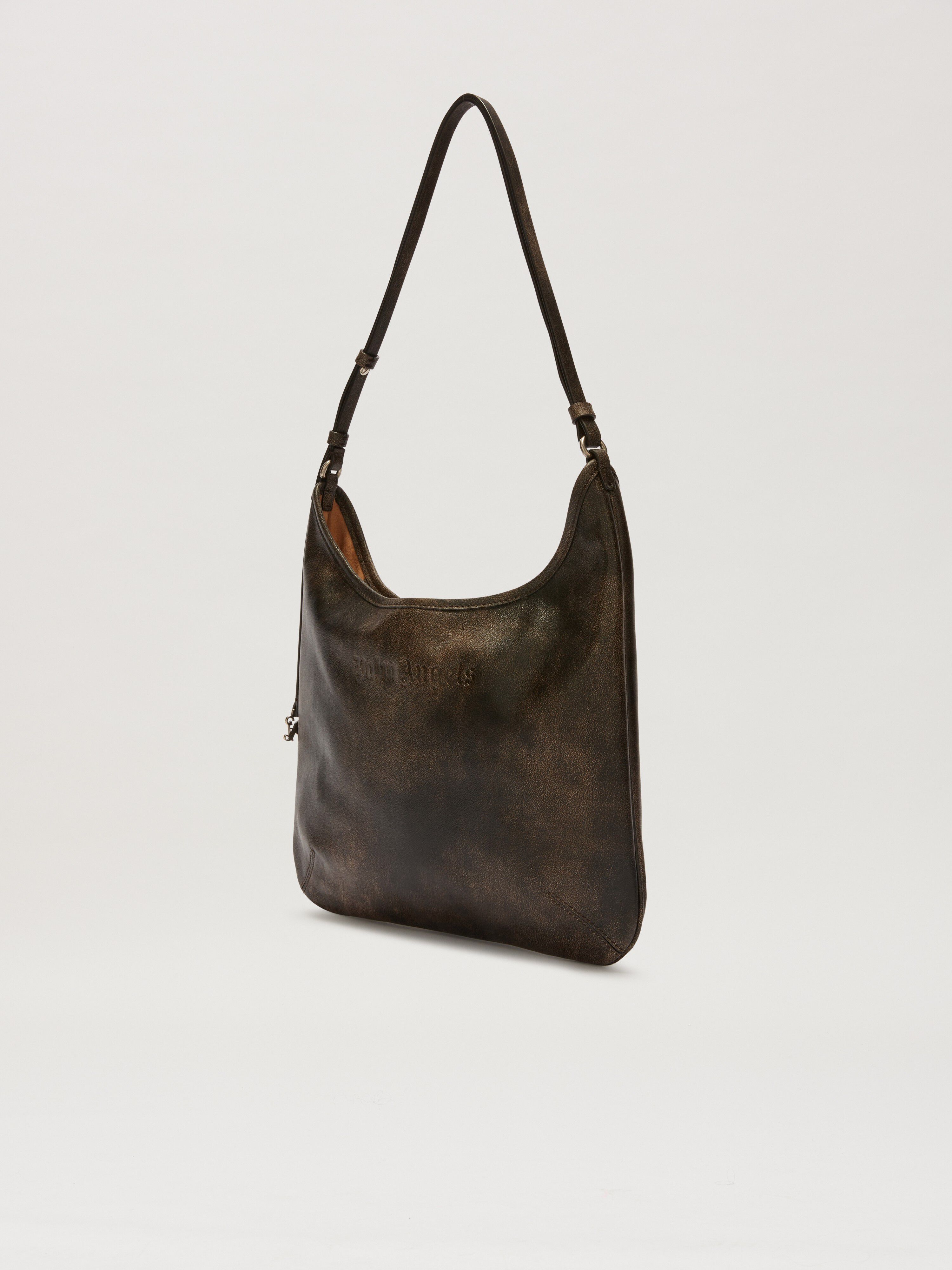 PALM ANGELS  Vintage leather Maxi Giorgina Bag DARK BROWN PWNN038S25LEA002