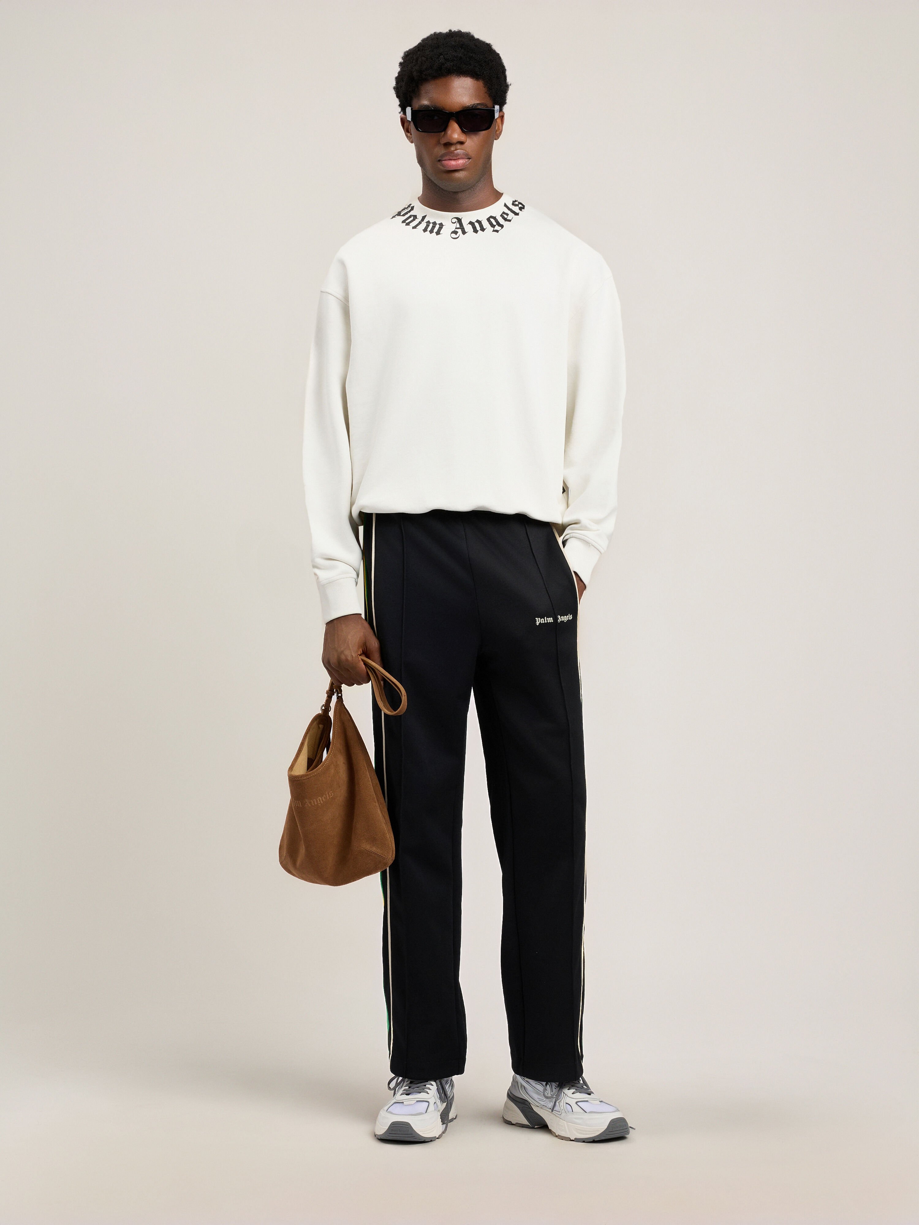 PALM ANGELS Neck Logo Sweatshirt OFF WHITE BLACK PMBA08HS26FLE004