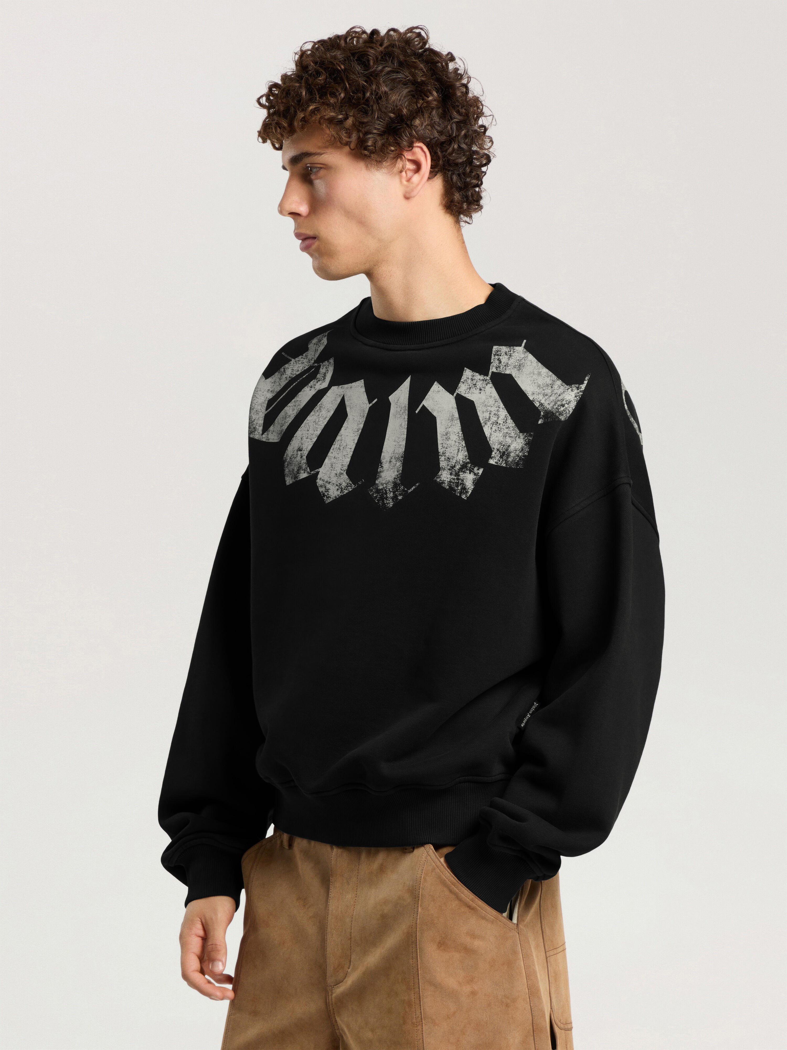 Felpa Big Neck Logo Loose PALM ANGELS Felpa Big Neck Logo Loose BLACK - OFF WHITE PAMBA04F26FL01