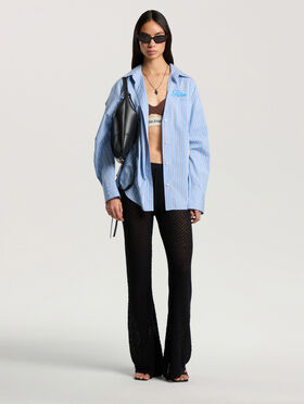 PALM ANGELS Palm Sway Oversized Shirt MEDIUM BLUE - OFF WHITE PAWGA02F26FB01