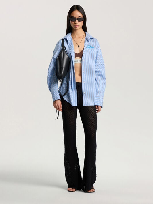 PALM ANGELS Palm Sway Oversized Shirt MEDIUM BLUE - OFF WHITE PAWGA02F26FB01