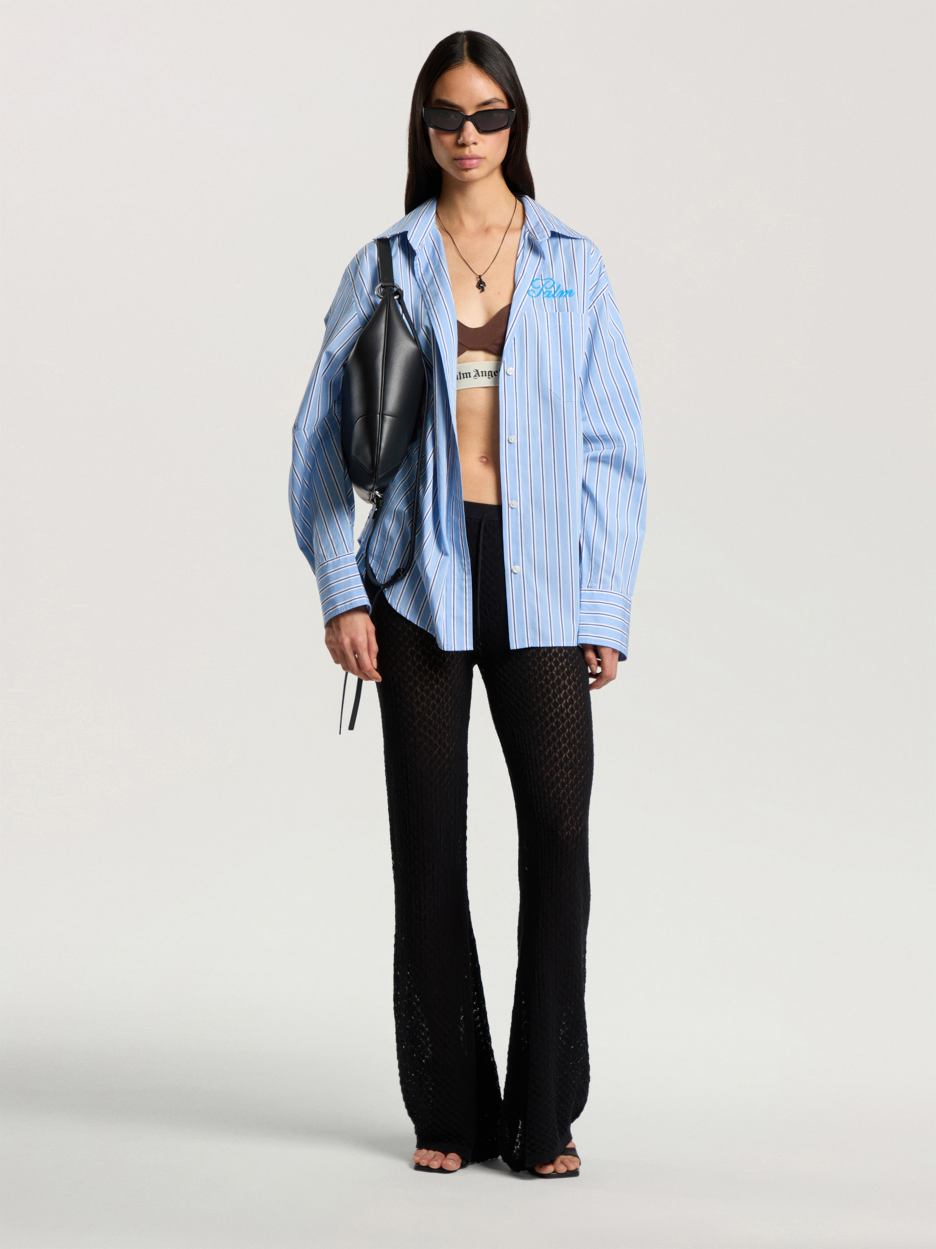 PALM ANGELS Palm Sway Oversized Shirt MEDIUM BLUE - OFF WHITE PAWGA02F26FB01