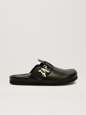 PALM ANGELS  Monogram Leder Mules BLACK - BLACK PMIH016S25FAB001