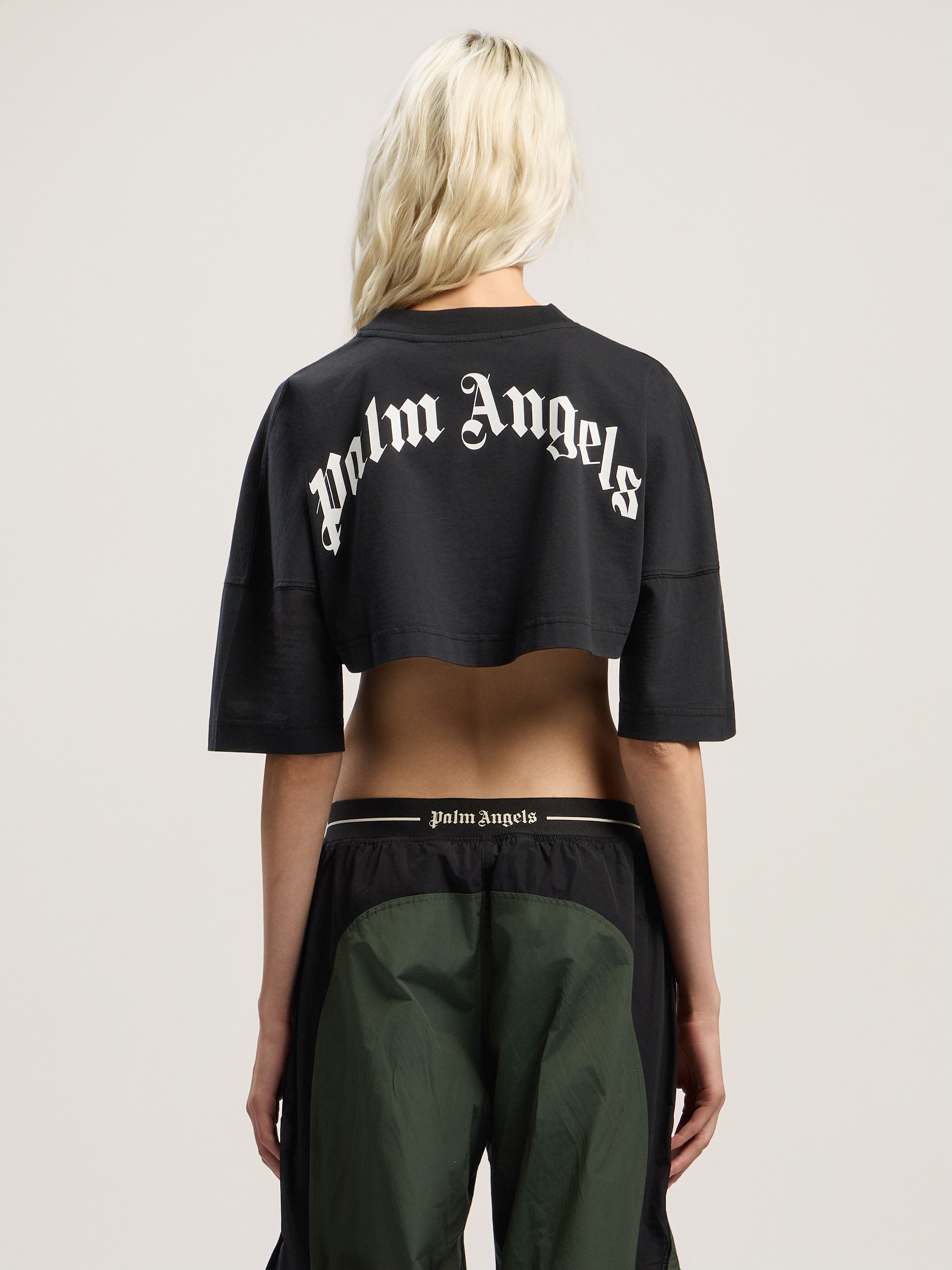 PALM ANGELS Back Curved Logo Mini Tee BLACK - OFF WHITE PWAA054F25JER001
