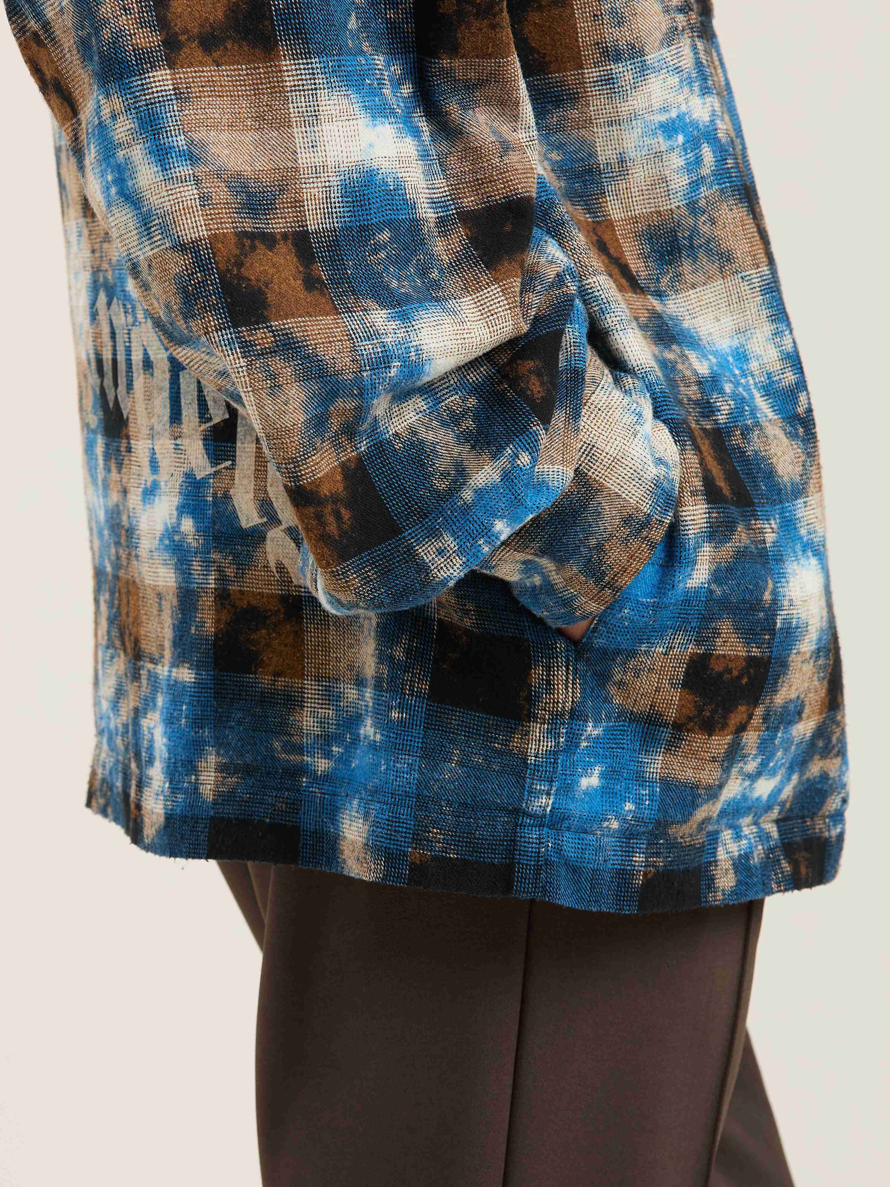 PALM ANGELS  Curved logo Faded tartan shirt LIGHT BLUE - OFF WHITE PMGE043S25FAB003