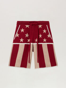 PALM ANGELS Stars&Stripes Knit Shorts RED - ECRU PMHM015F25KNI001