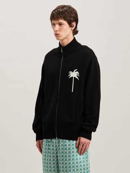 PALM ANGELS  Strickjacke mit Palme BLACK - OFF WHITE PMHA061S25KNI001
