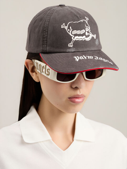PALM ANGELS Skull Logo Cap DARK GREY OFF WHITE PMLB104S26FAB006