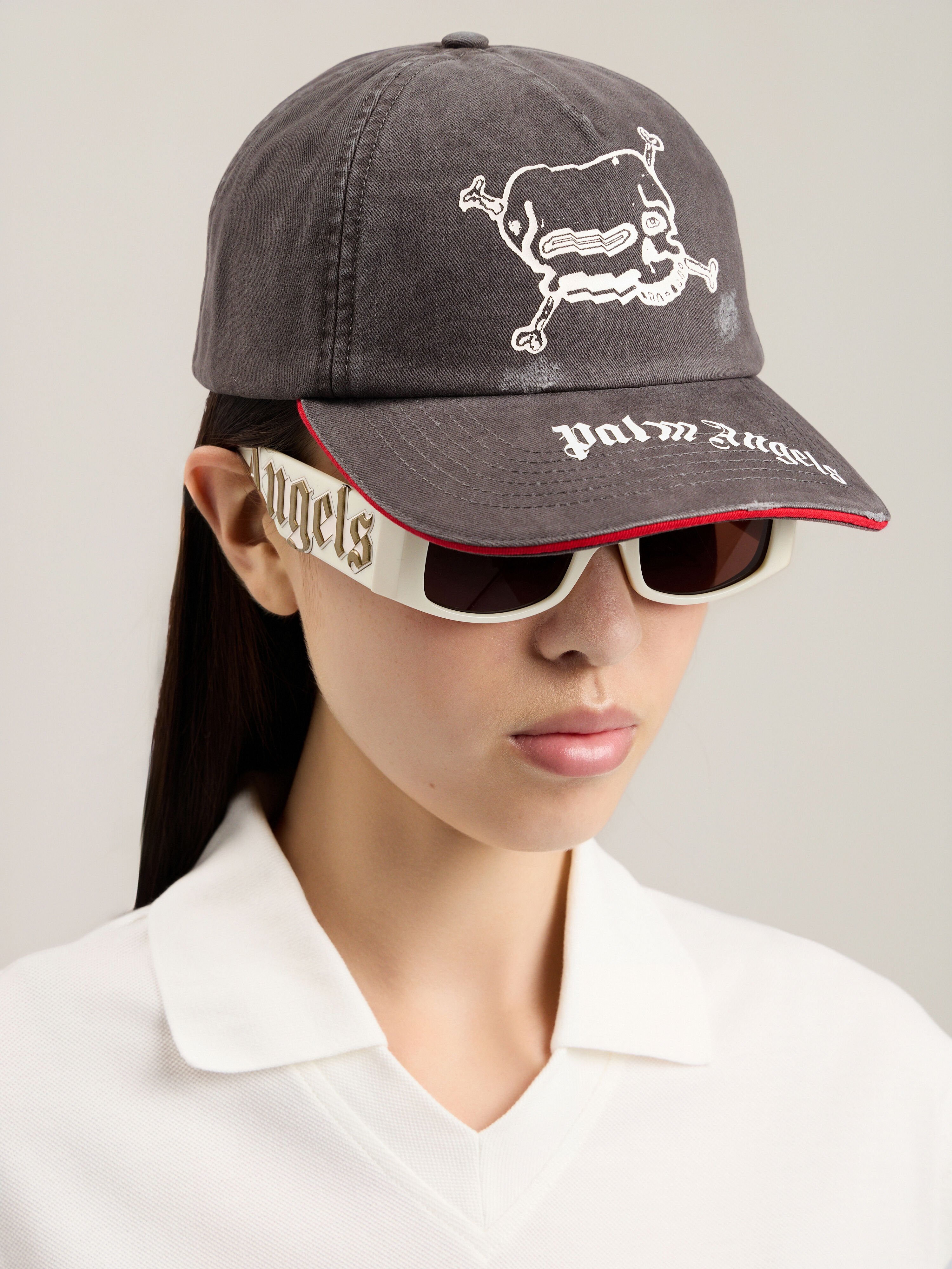 PALM ANGELS Skull Logo Cap DARK GREY OFF WHITE PMLB104S26FAB006