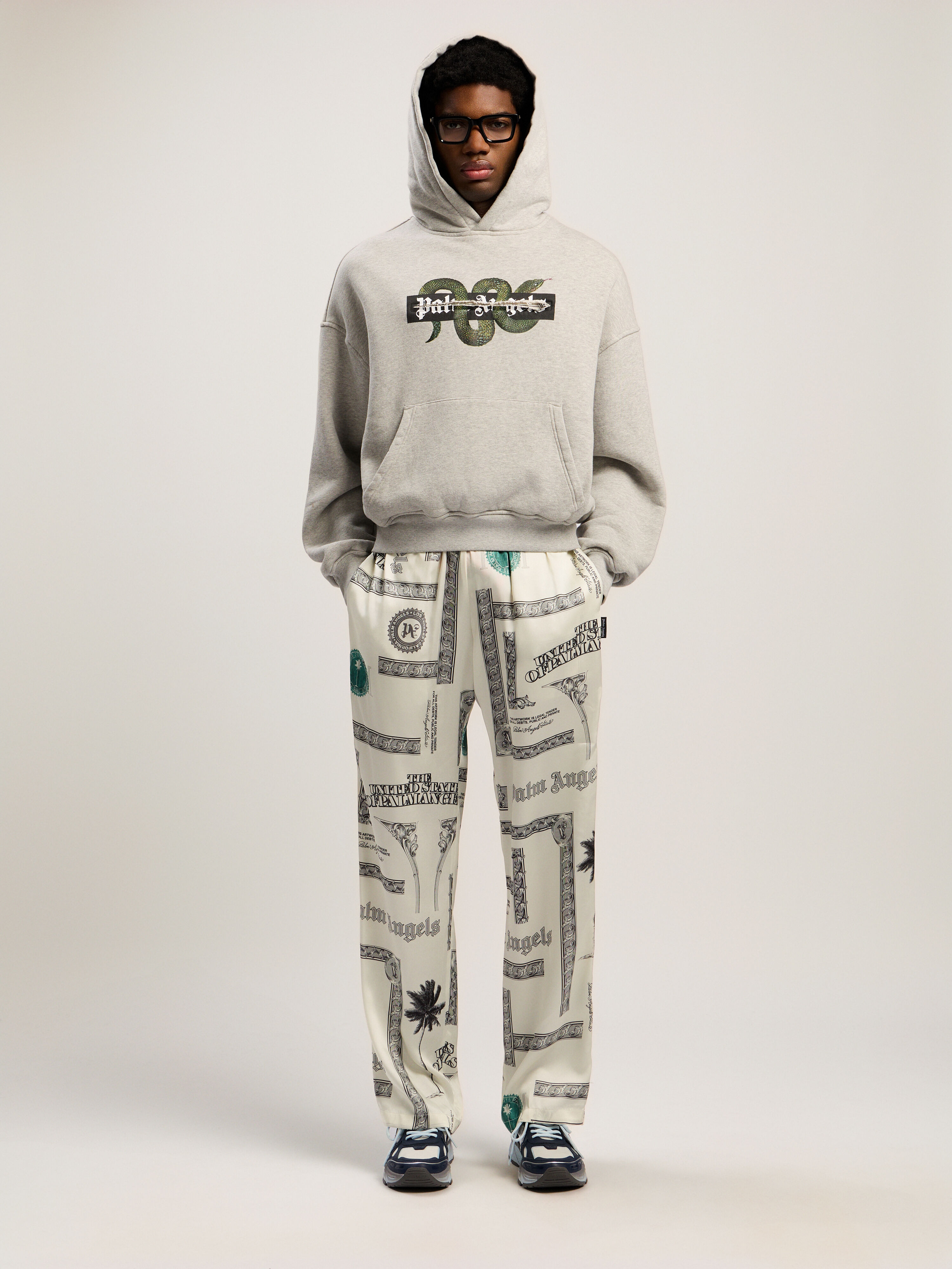 PALM ANGELS Snake Graphic Hoodie GREY MELANGE - GREEN PMBB17GF25FLE001