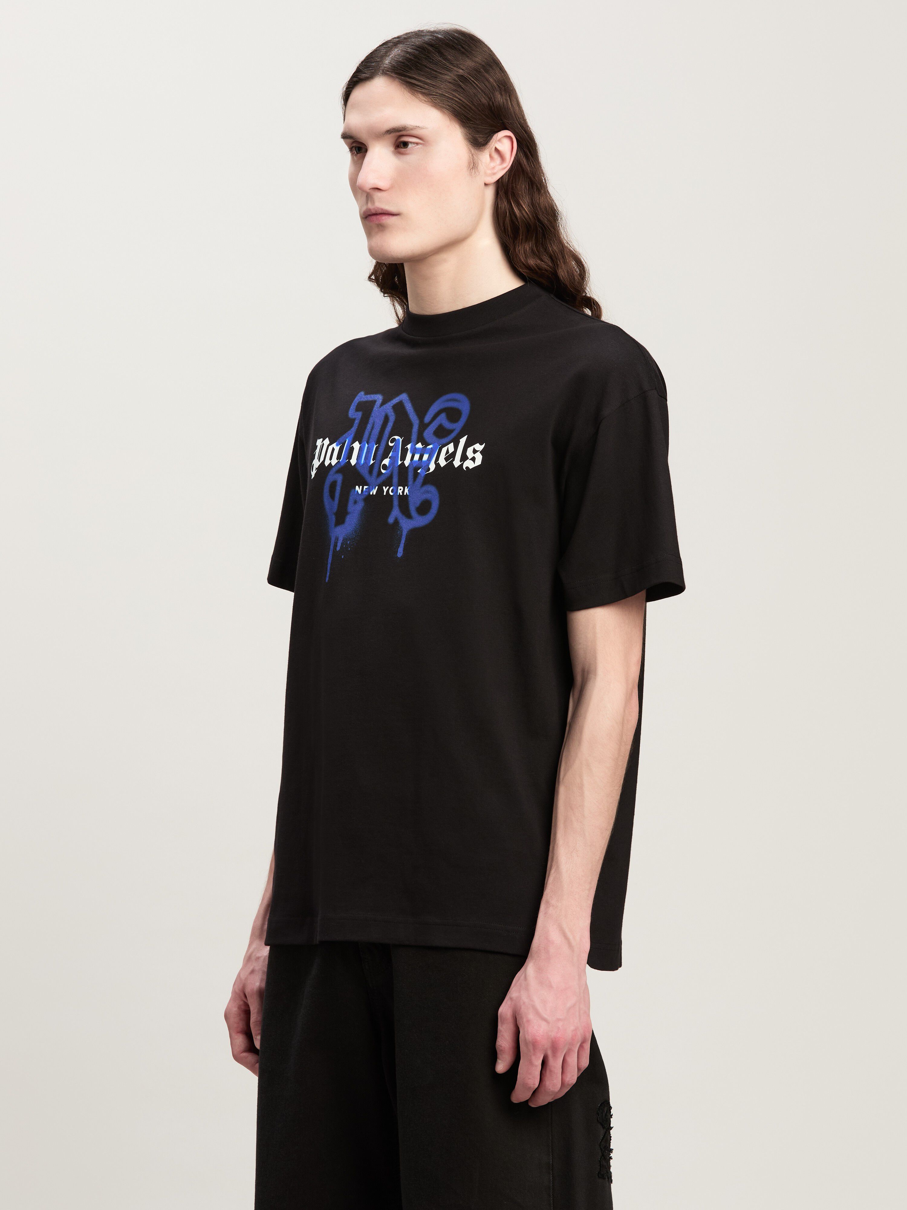 PALM ANGELS Monogram Spray City T-Shirt New York SCHWARZ PMAA001C99JER026