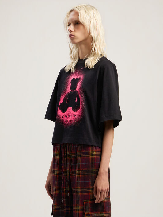 Spray Bear Cropped Tee PALM ANGELS Spray Bear Cropped Tee BLACK - FUCHSIA FLUO PWAA079F25JER001