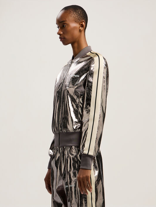 PALM ANGELS Laminated Track Jacket GUNMETAL - OFF WHITE PWBD050F25FAB001