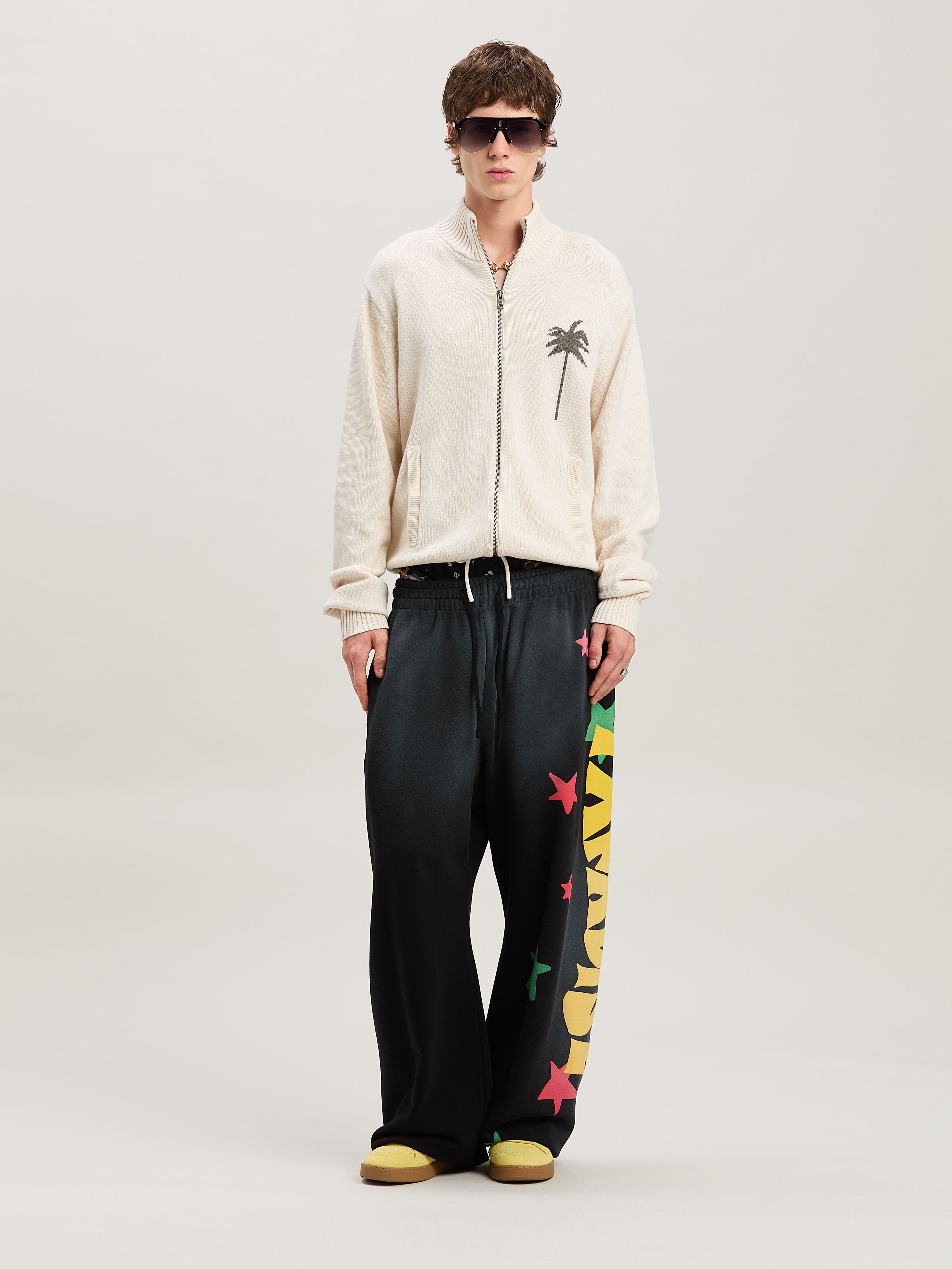 PALM ANGELS  Strickjacke mit Palme OFF WHITE - GREY MELANGE PMHA061S25KNI001