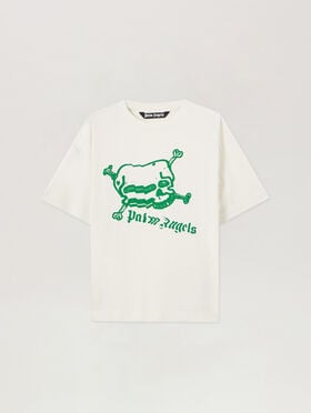 PALM ANGELS Skull T-Shirt OFF WHITE GREEN PMAA109S26JER004