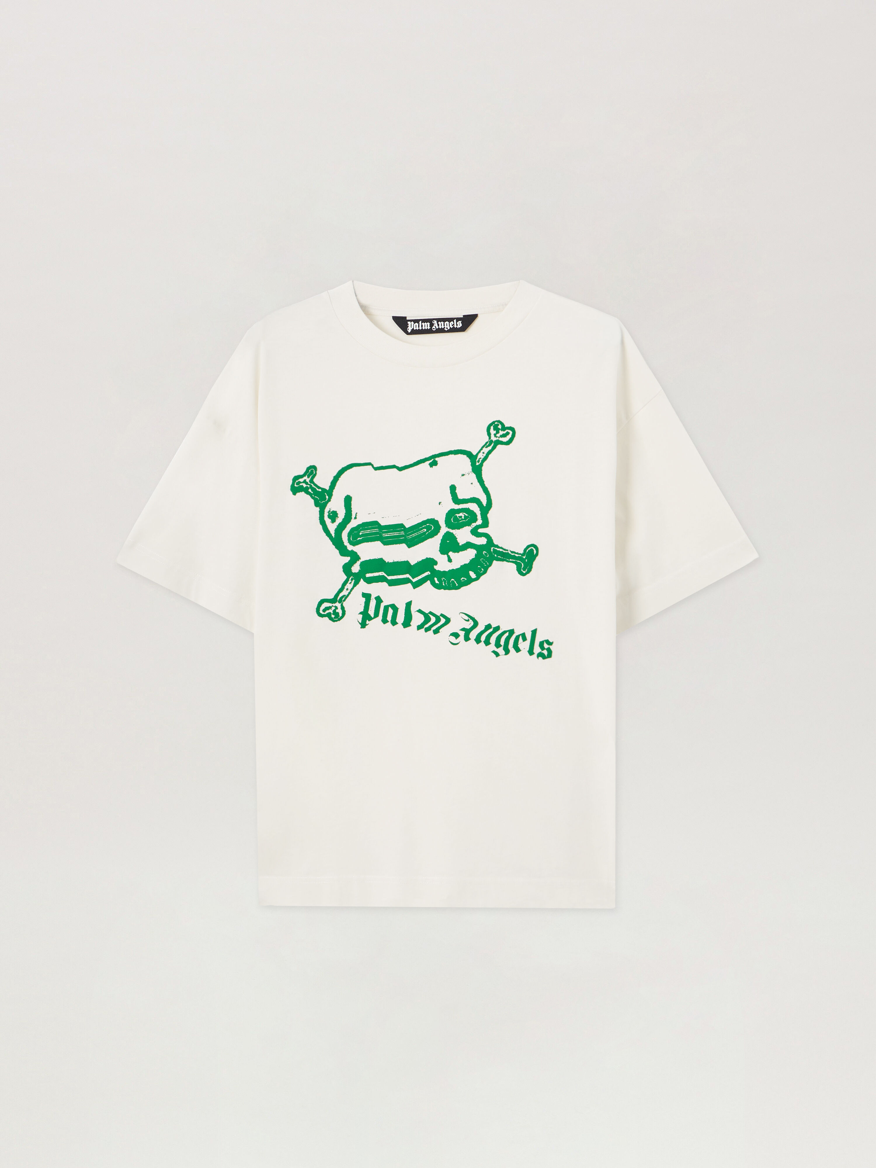 PALM ANGELS Skull T-Shirt OFF WHITE GREEN PMAA109S26JER004