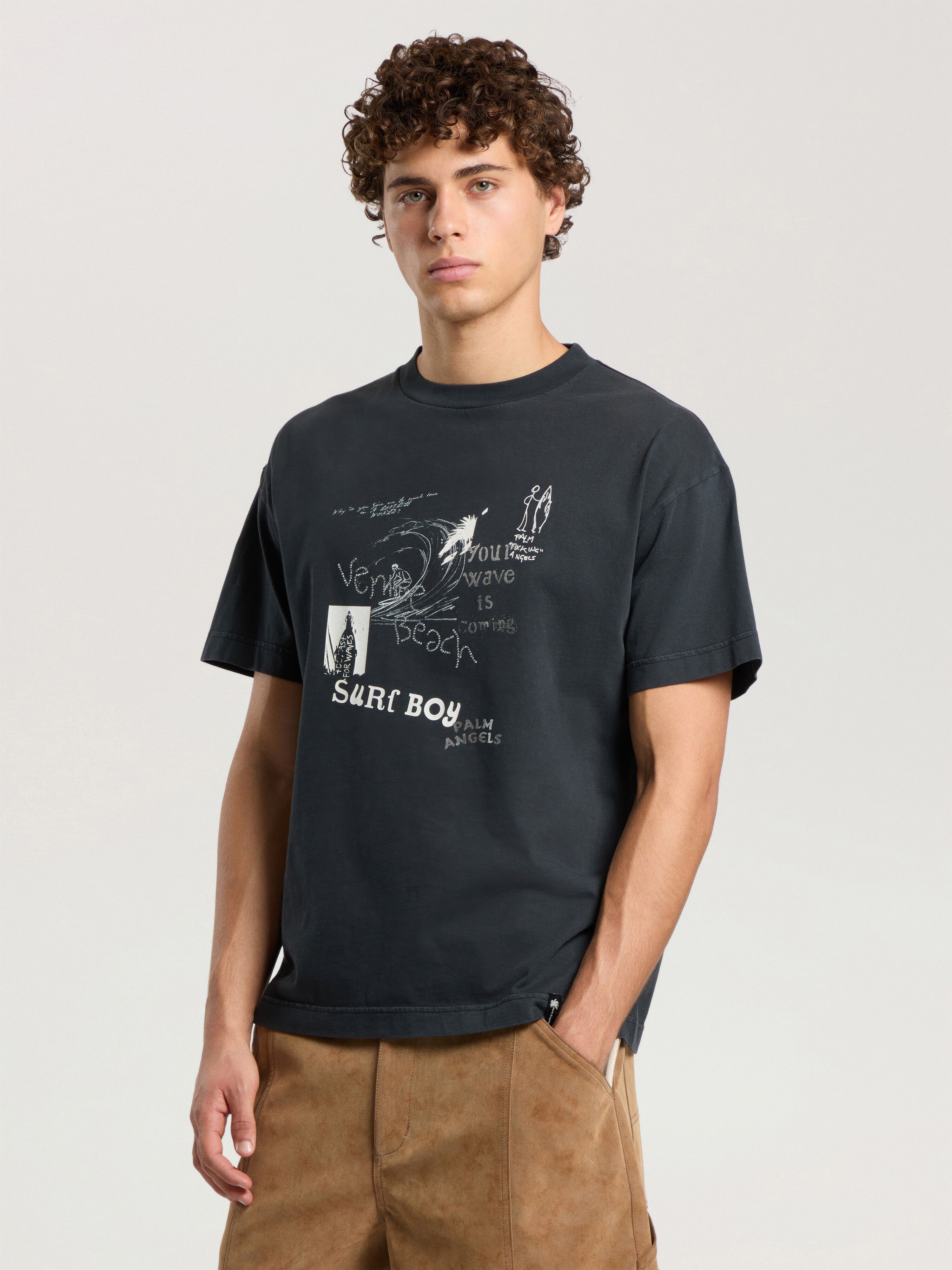 PALM ANGELS Surf Boy Regular T-Shirt ANTHRACITE - BLACK PAMAA01F26JR07