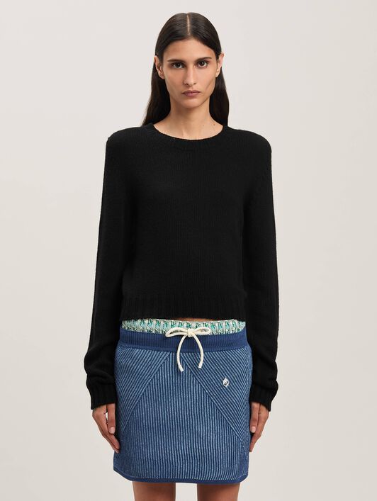 PALM ANGELS  Embroidere Curved Logo knit sweater BLACK - BABY BLUE PWHE051S25KNI001