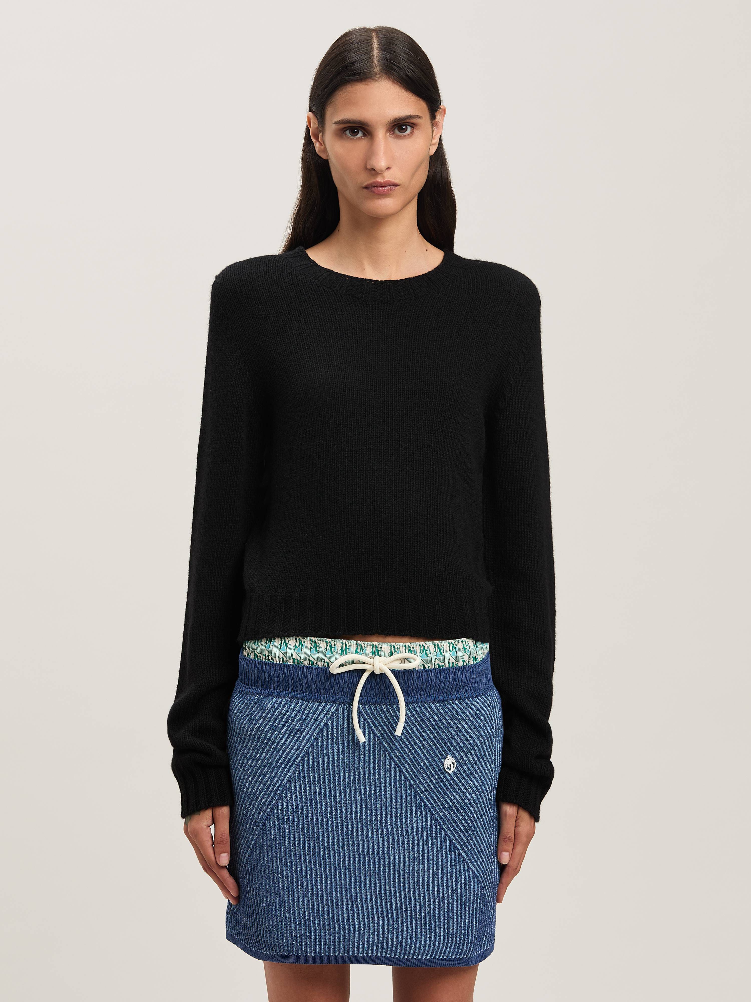 PALM ANGELS  Embroidere Curved Logo knit sweater BLACK - BABY BLUE PWHE051S25KNI001
