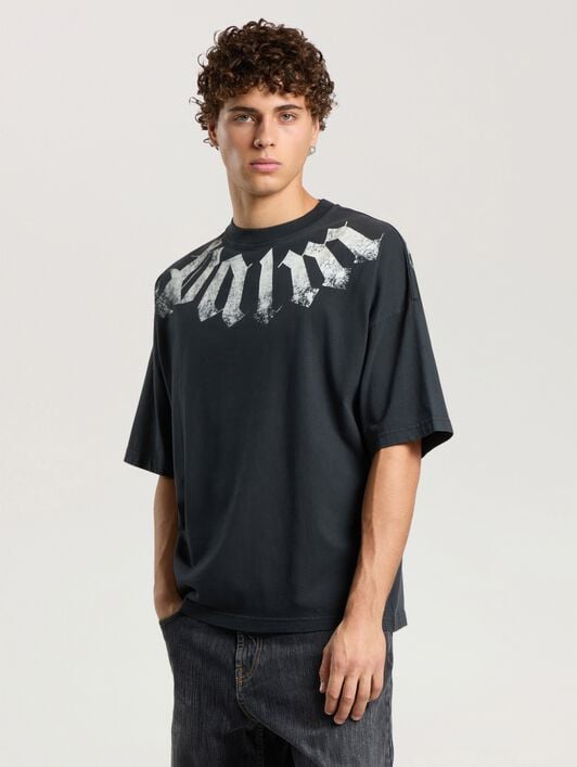 Big Neck Logo Loose T-Shirt PALM ANGELS Big Neck Logo Loose T-Shirt BLACK - OFF WHITE PAMAA03F26JR01