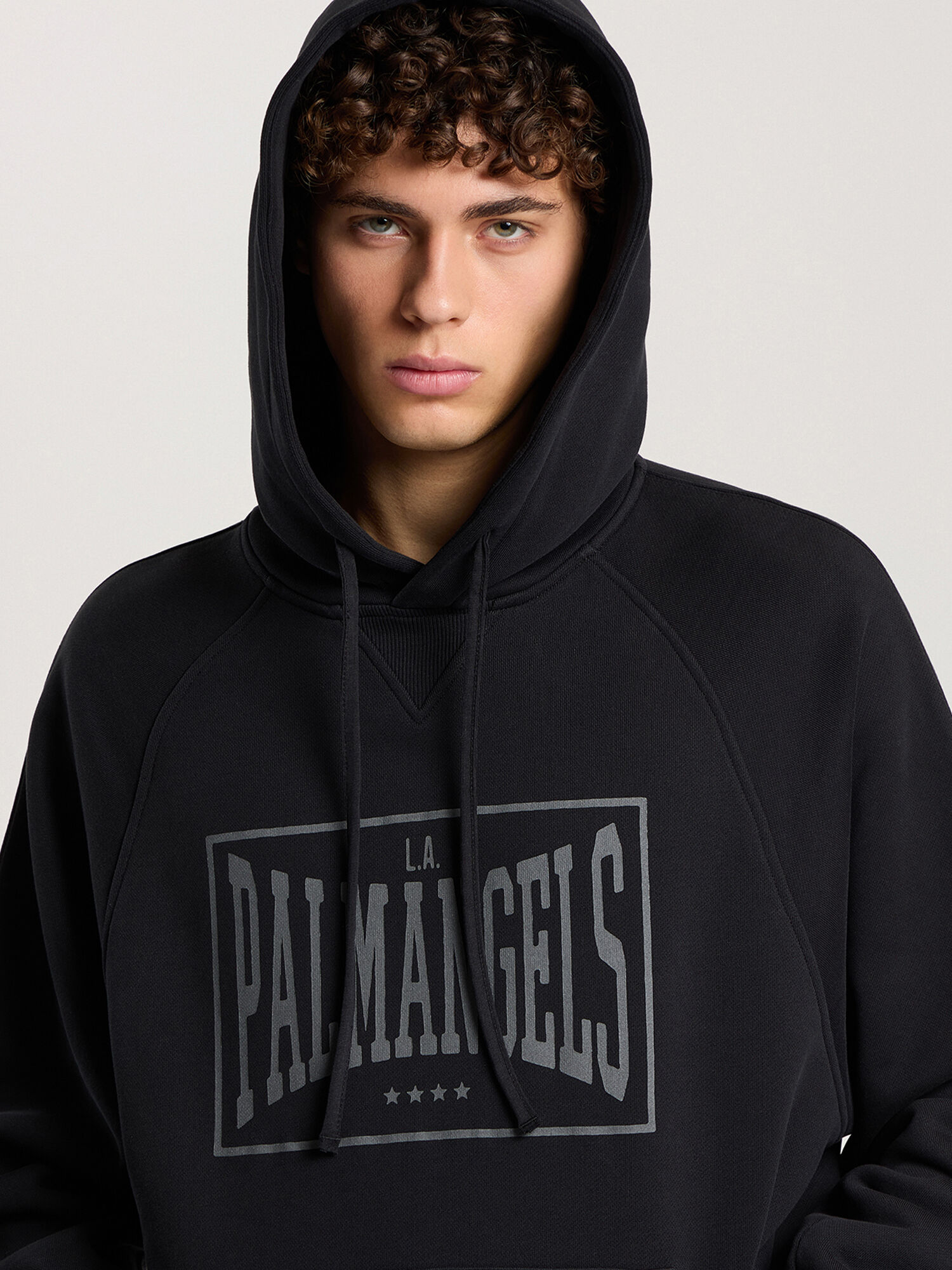 PALM ANGELS Vintage Box Logo Loose Hoodie BLACK - GREY PAMBB04F26FL01