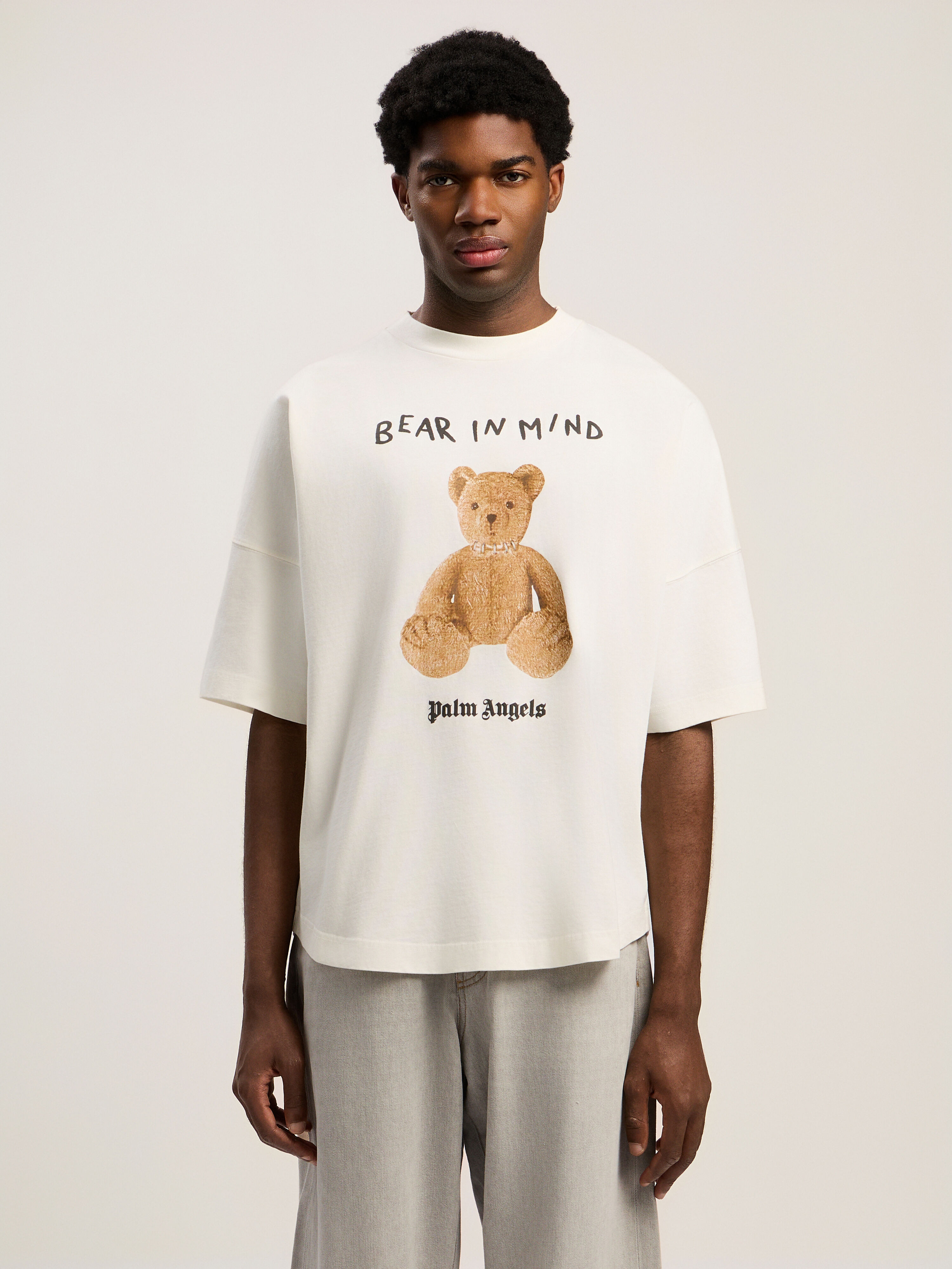 PALM ANGELS Bear In Mind Over T-shirt OFF WHITE - BROWN PMAA10BF25JER004