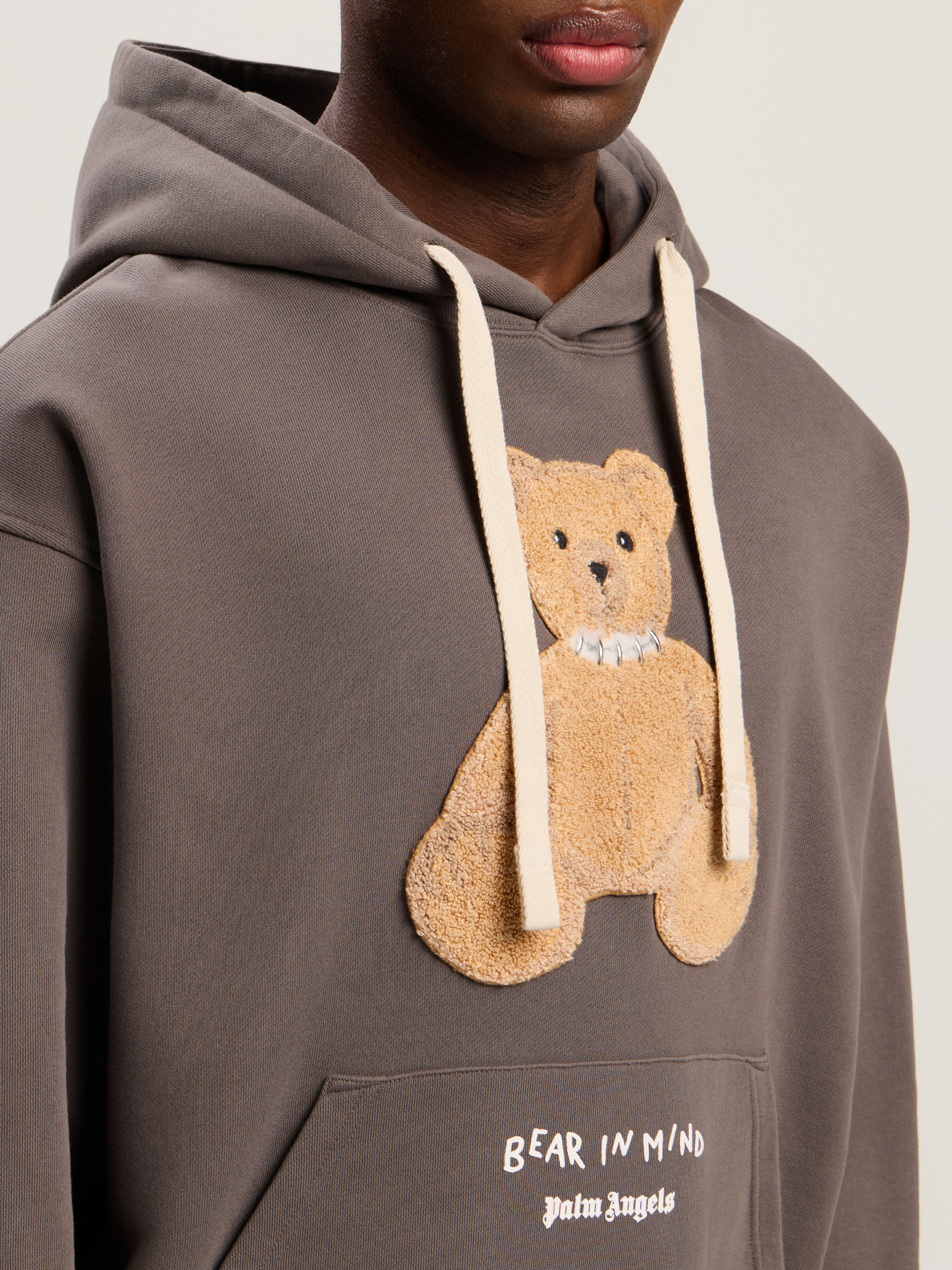 PALM ANGELS Bear In Mind Hoodie DARK GREY - BROWN PMBB17DF25FLE004